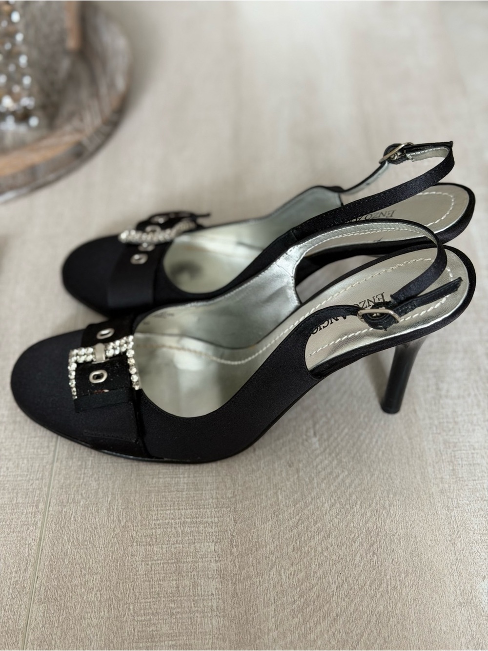 Enzo Angiolini Satin Rhinestone Buckle Evening Party Heels - Size: 6.5